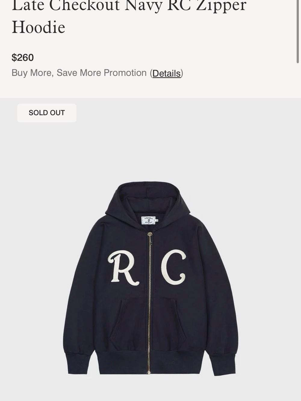 Ritz-Carlton x Late Checkout Navy RC Zipper Hoodie NWT